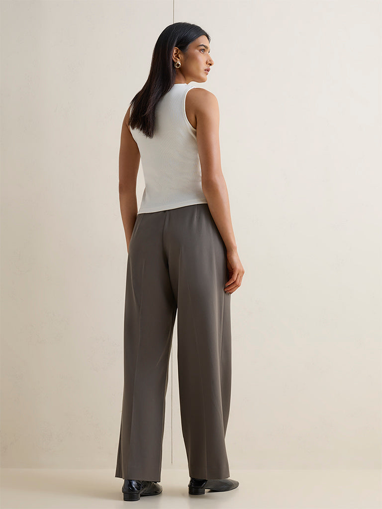 Wardrobe Grey Solid High-Rise Trousers