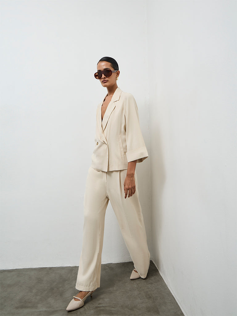 Wardrobe Cream High-Rise Trousers