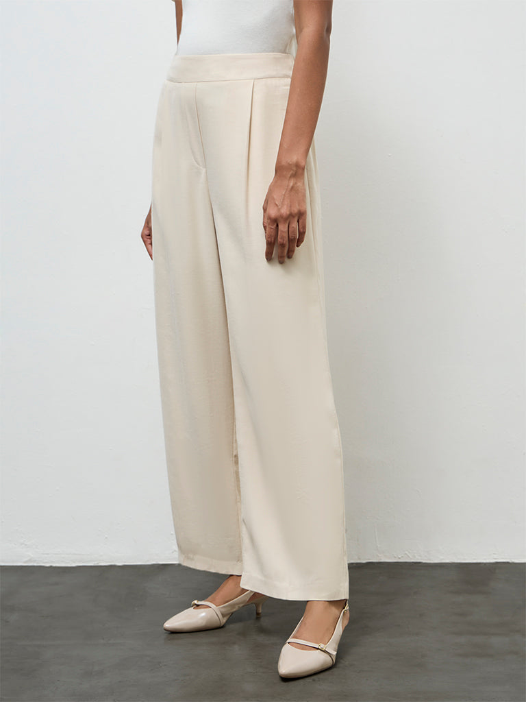 Wardrobe Cream High-Rise Trousers