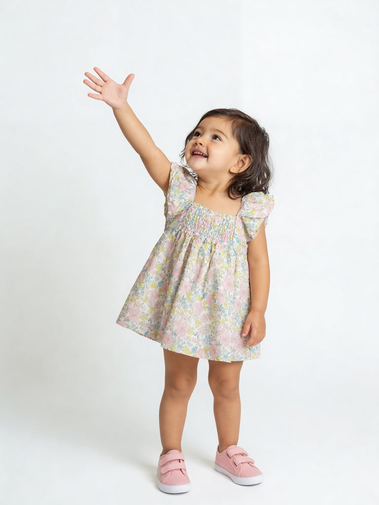 HOP Baby Girls Multicolour Floral Cotton A-line Dress