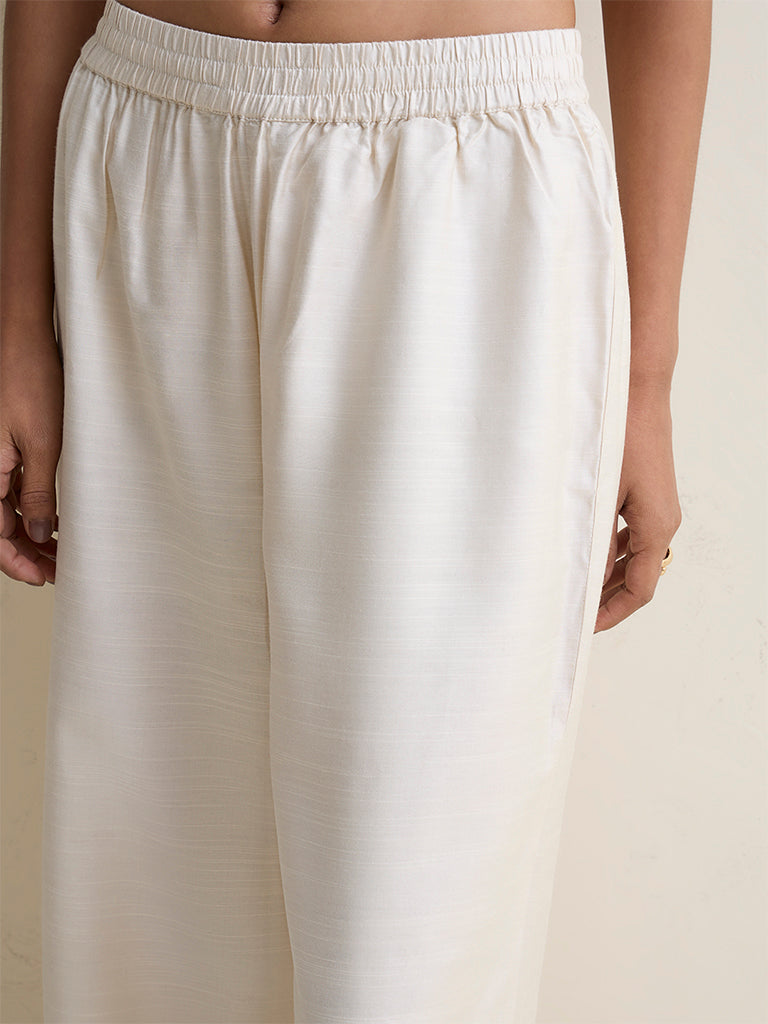 Zuba Light Beige Silk Blend Solid Pants