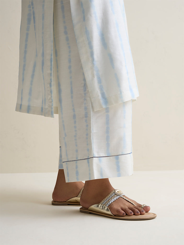 Zuba White Silk Blend Printed Pants