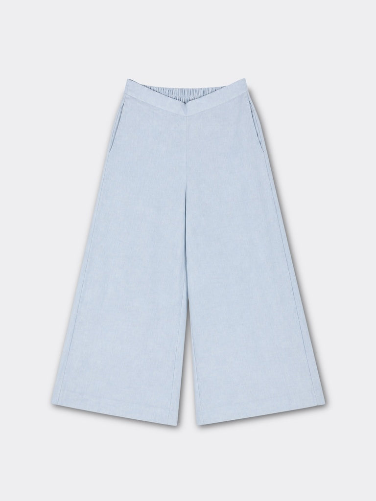Zuba Light Blue Solid Cotton-Blend Palazzos