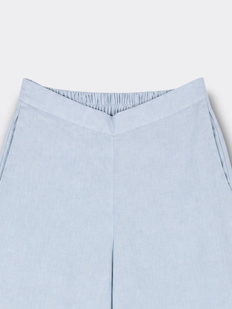 Zuba Light Blue Solid Cotton-Blend Palazzos