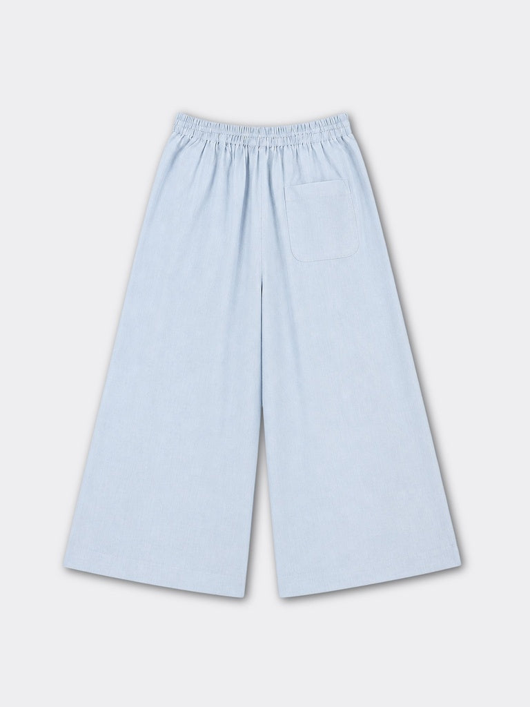 Zuba Light Blue Solid Cotton-Blend Palazzos