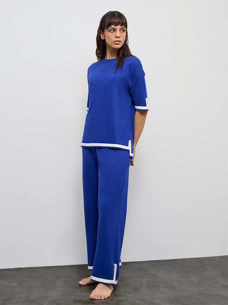 Wunderlove Blue Contrast-Detail High-Rise Pants