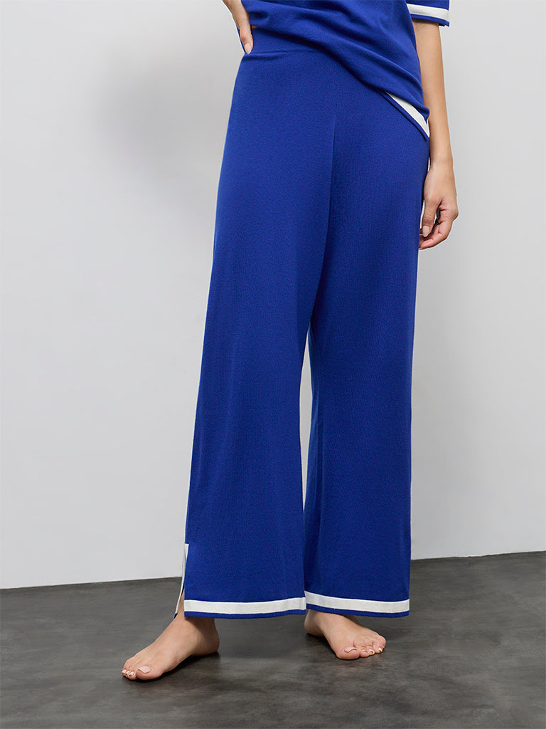 Wunderlove Blue Contrast-Detail High-Rise Pants
