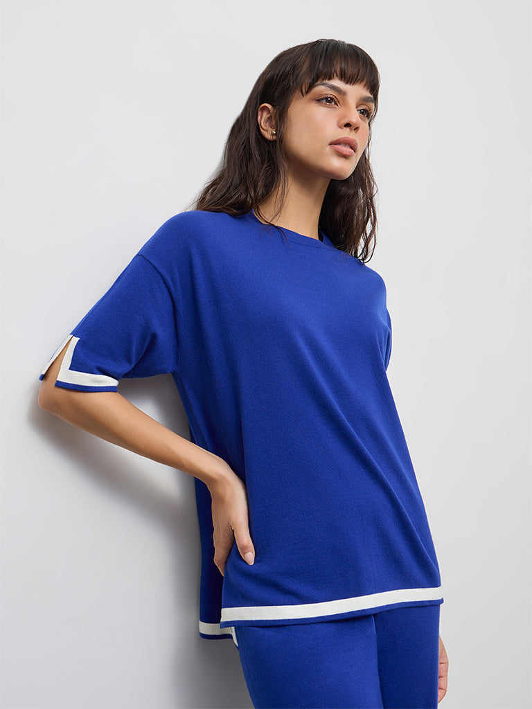 Wunderlove Blue Contrast-Detail Top