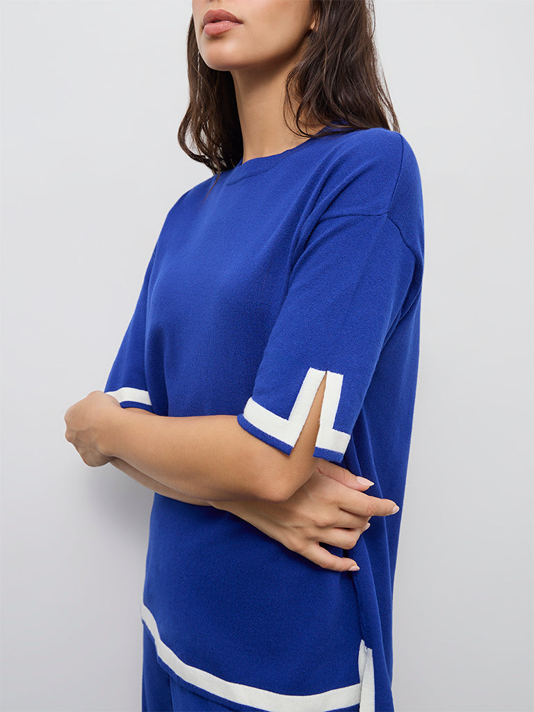 Wunderlove Blue Contrast-Detail Top