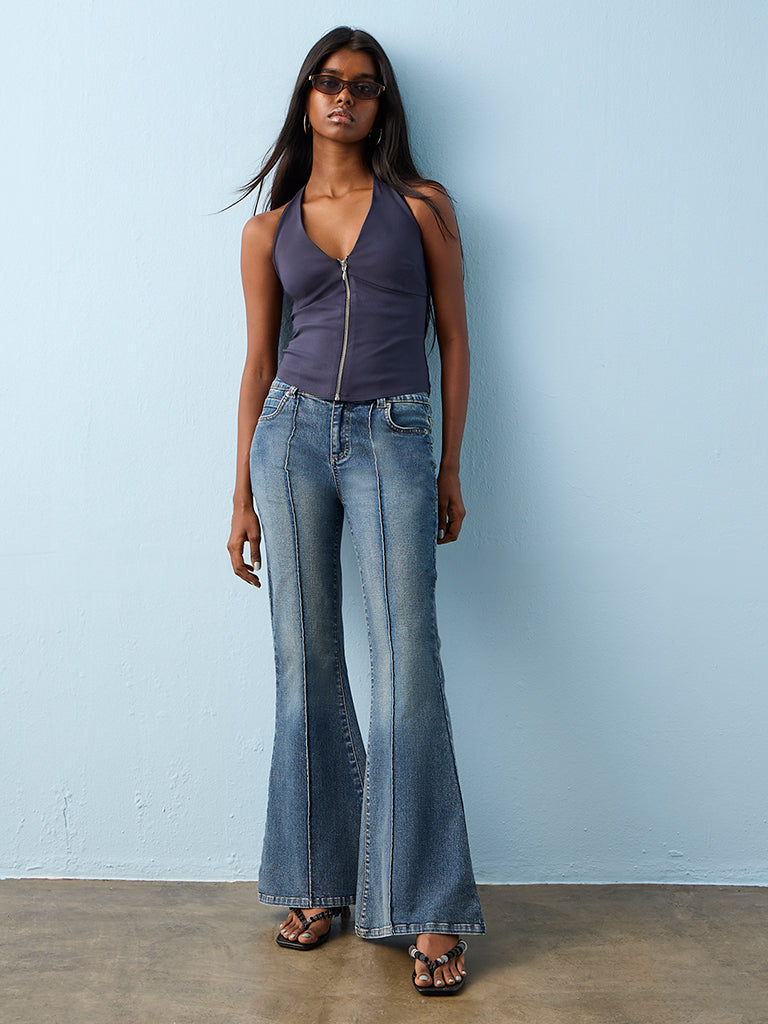 Buy Nuon Navy Solid Halter-Neck Top from Westside