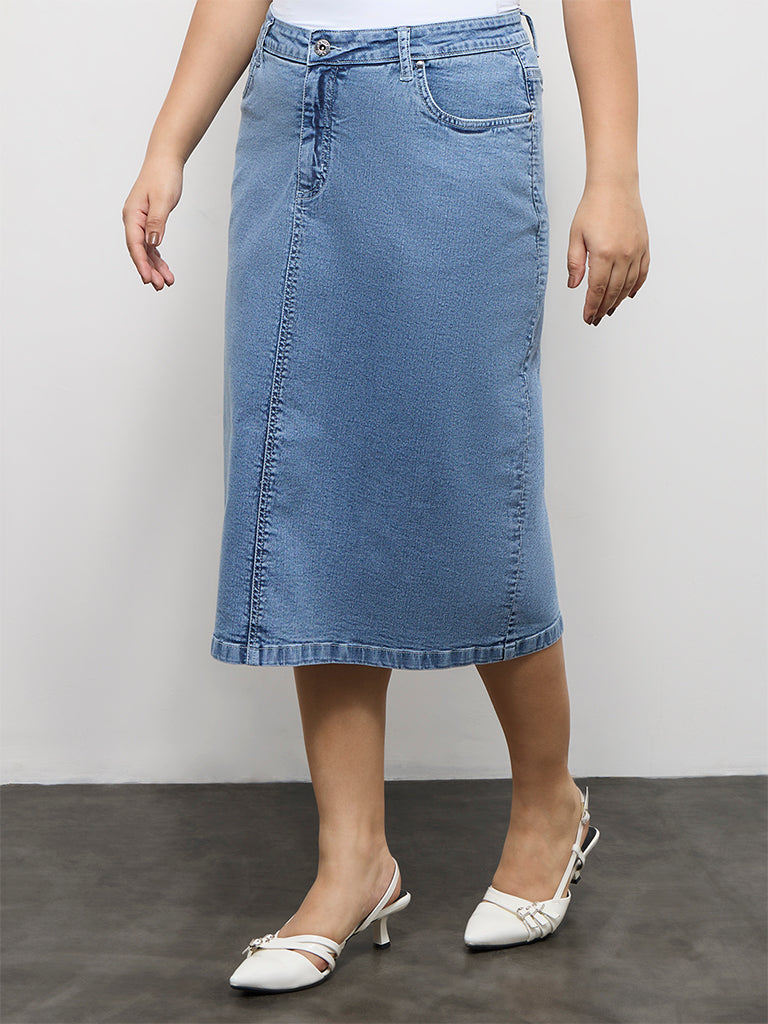 Gia Light Blue Washed High-Rise Denim Skirt