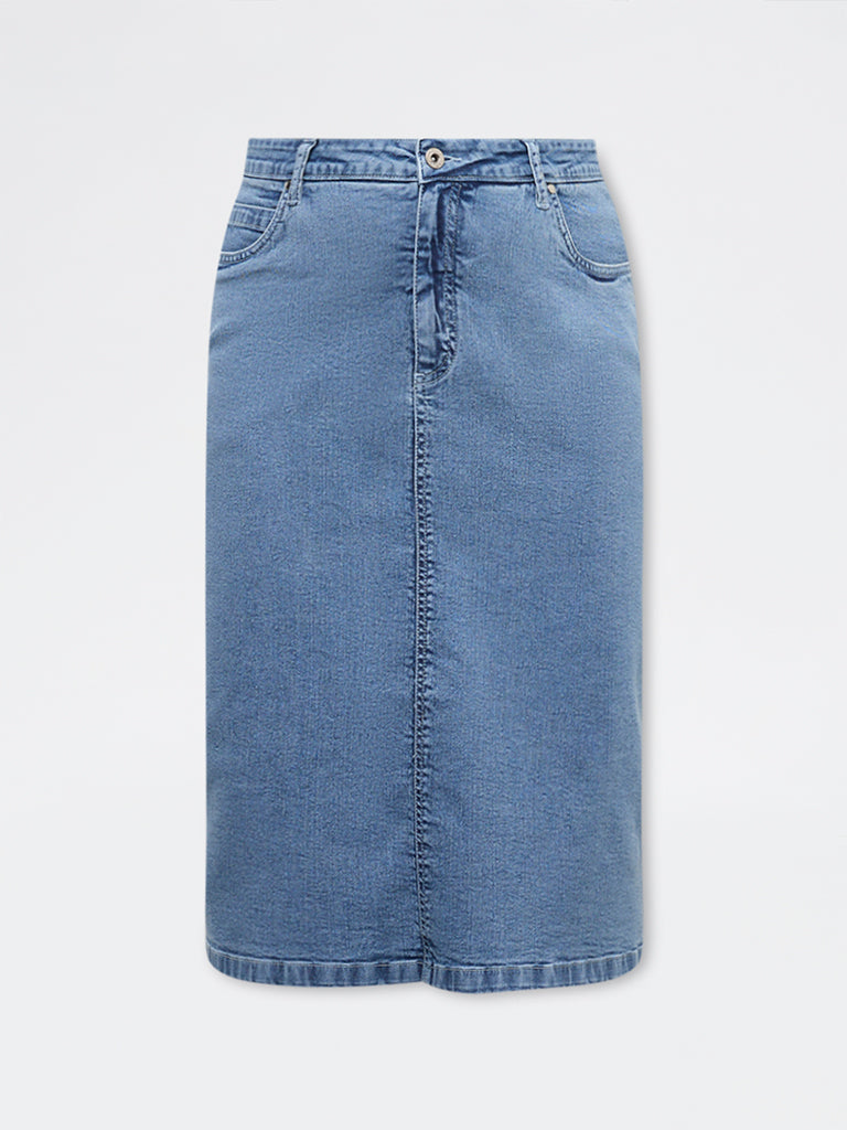 Gia Light Blue Washed High-Rise Denim Skirt