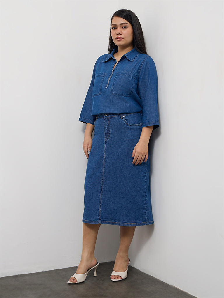 Gia Dark Blue High-Rise Denim Skirt