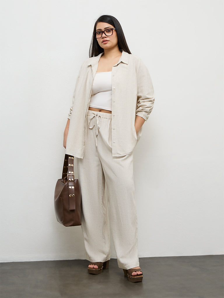 Gia Off-White Solid High-Rise Pants