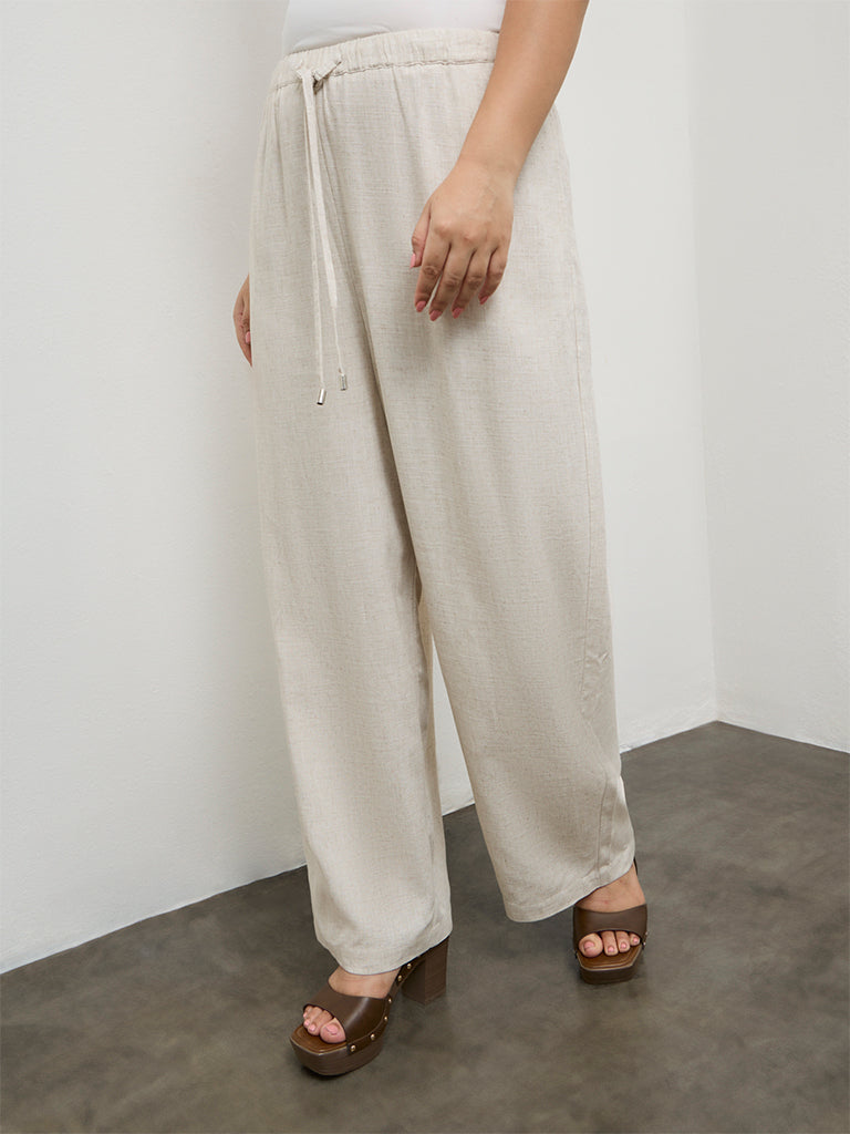 Gia Off-White Solid High-Rise Pants