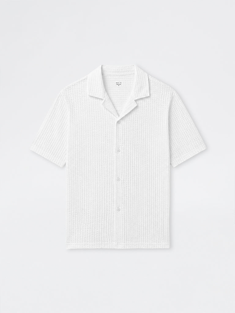 WES Casuals White Textured Relaxed Fit Cotton-Blend Shirt