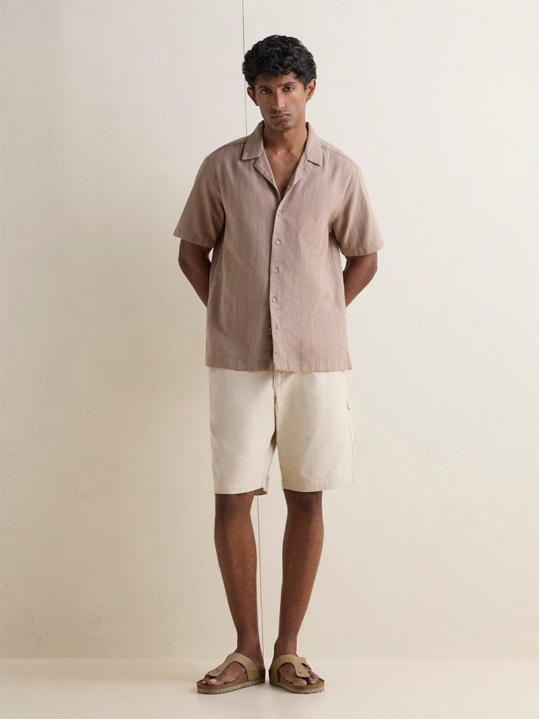 WES Casuals Light Brown Relaxed-Fit Cotton Shirt