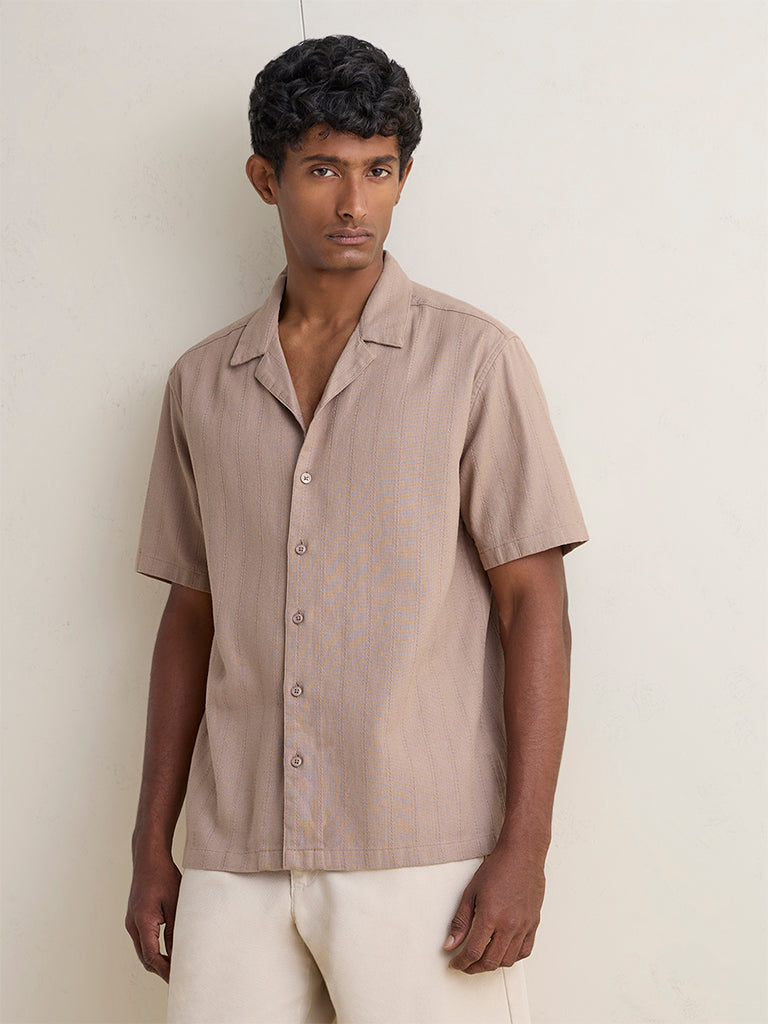 WES Casuals Light Brown Relaxed-Fit Cotton Shirt