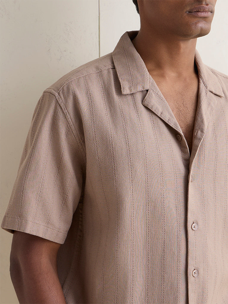 WES Casuals Light Brown Relaxed-Fit Cotton Shirt