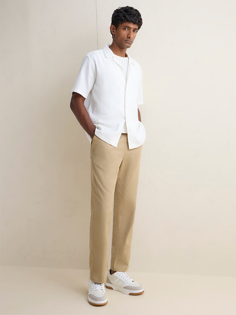 WES Casuals Off-White Striped Relaxed-Fit Cotton Shirt