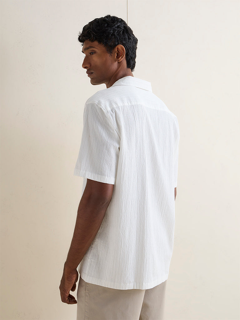 WES Casuals Off-White Textured Relaxed-Fit Cotton-Blend Shirt
