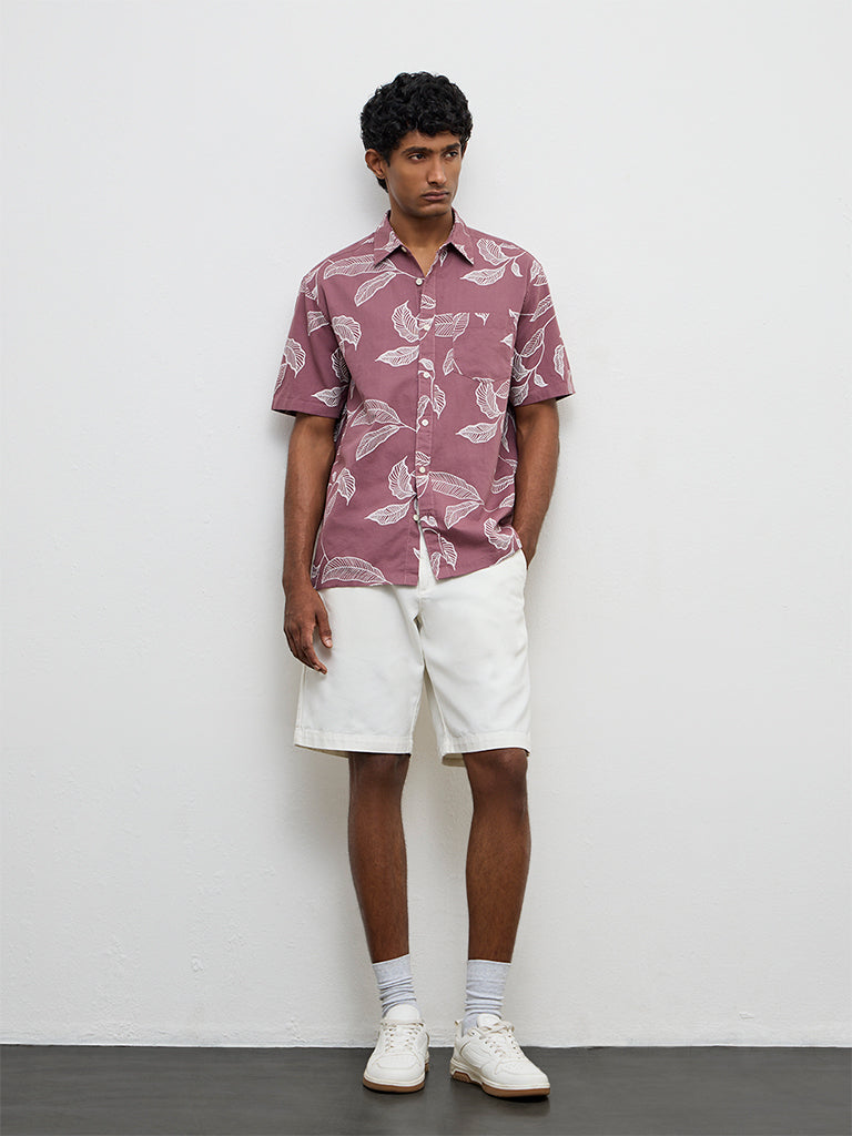 WES Casuals Dusty Pink Printed Relaxed-Fit Cotton-Blend Shirt