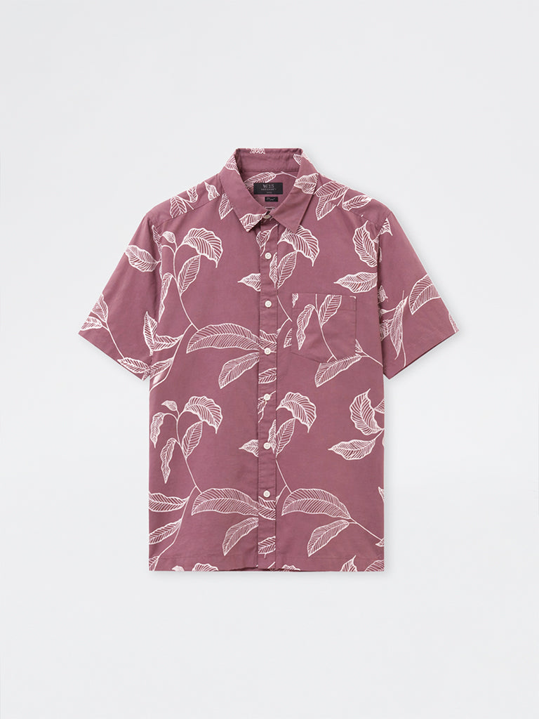 WES Casuals Dusty Pink Printed Relaxed-Fit Cotton-Blend Shirt