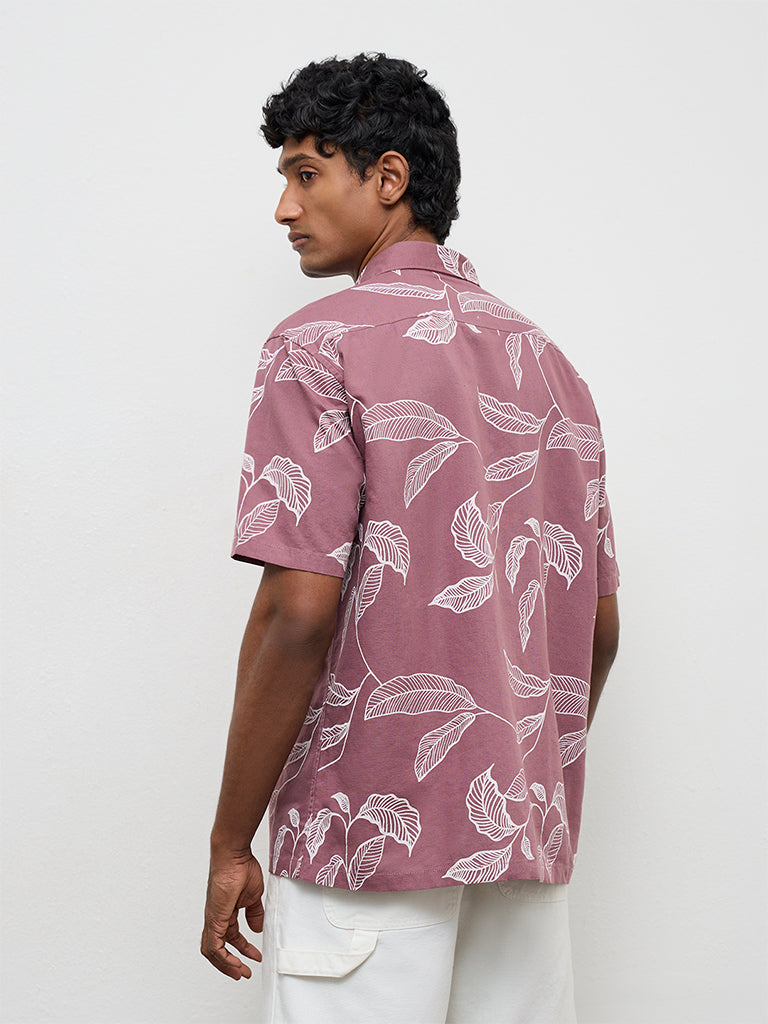 WES Casuals Dusty Pink Printed Relaxed-Fit Cotton-Blend Shirt