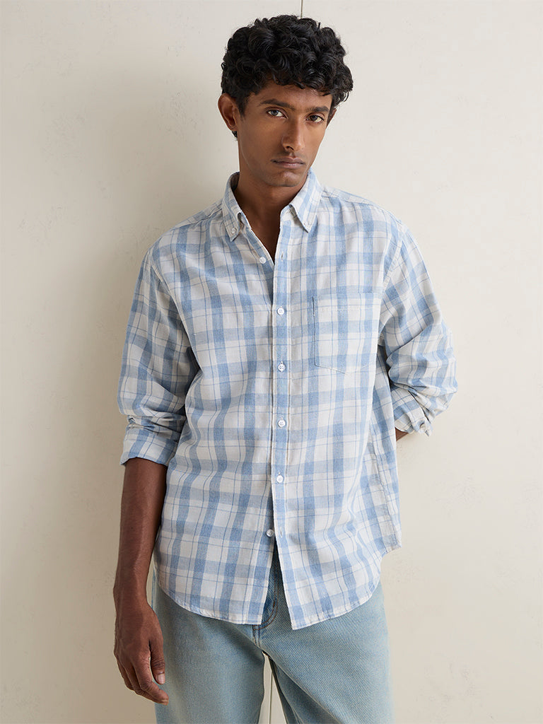 WES Casuals Light Blue Relaxed-Fit Cotton-Blend Shirt