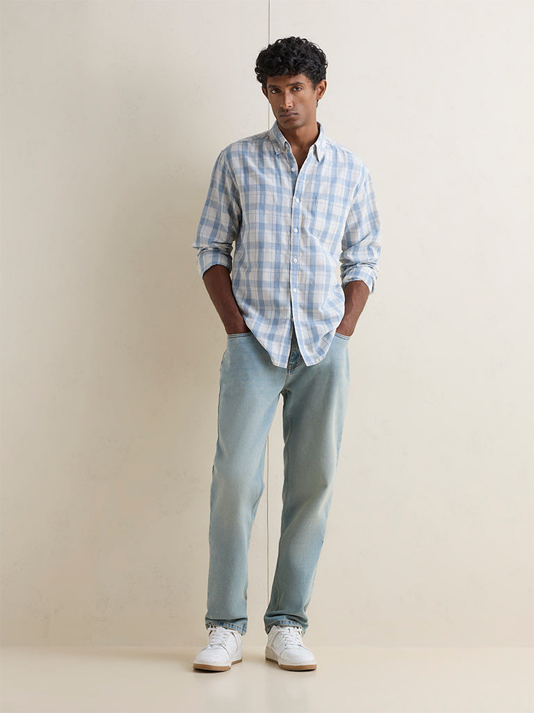 WES Casuals Light Blue Relaxed-Fit Cotton-Blend Shirt