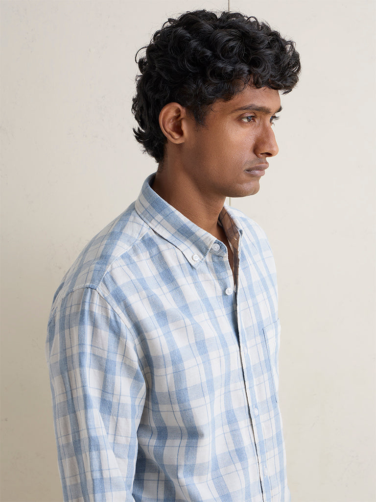 WES Casuals Light Blue Relaxed-Fit Cotton-Blend Shirt