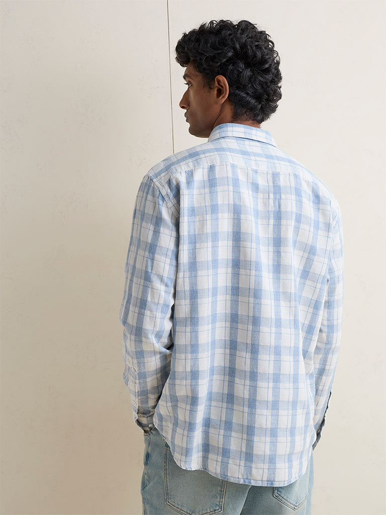 WES Casuals Light Blue Relaxed-Fit Cotton-Blend Shirt