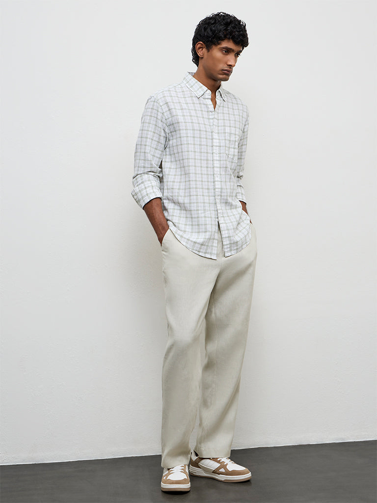 WES Casuals Off-White Checks-Pattern Relaxed-Fit Cotton-Blend Shirt