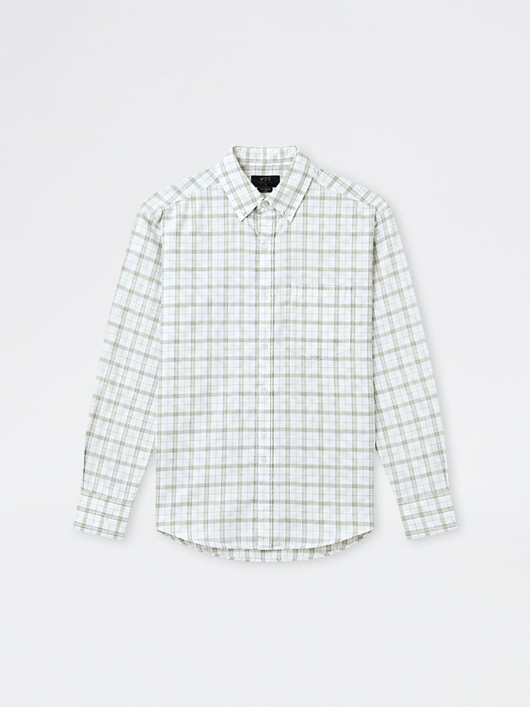 WES Casuals Off-White Checks-Pattern Relaxed-Fit Cotton-Blend Shirt