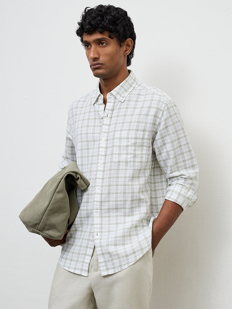 WES Casuals Off-White Checks-Pattern Relaxed-Fit Cotton-Blend Shirt