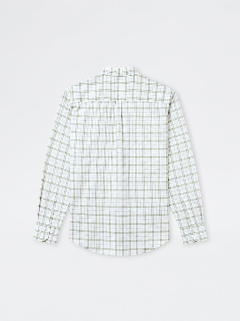WES Casuals Off-White Checks-Pattern Relaxed-Fit Cotton-Blend Shirt