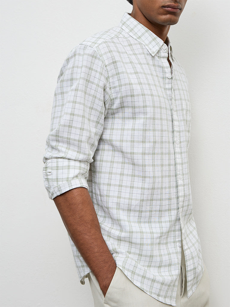 WES Casuals Off-White Checks-Pattern Relaxed-Fit Cotton-Blend Shirt