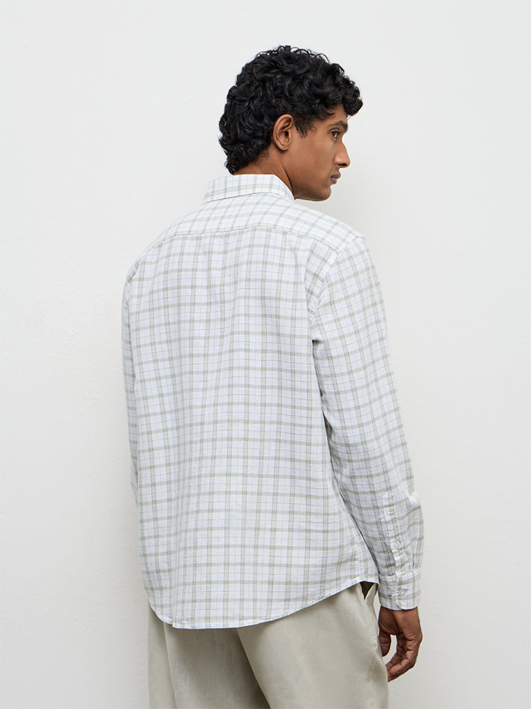 WES Casuals Off-White Checks-Pattern Relaxed-Fit Cotton-Blend Shirt