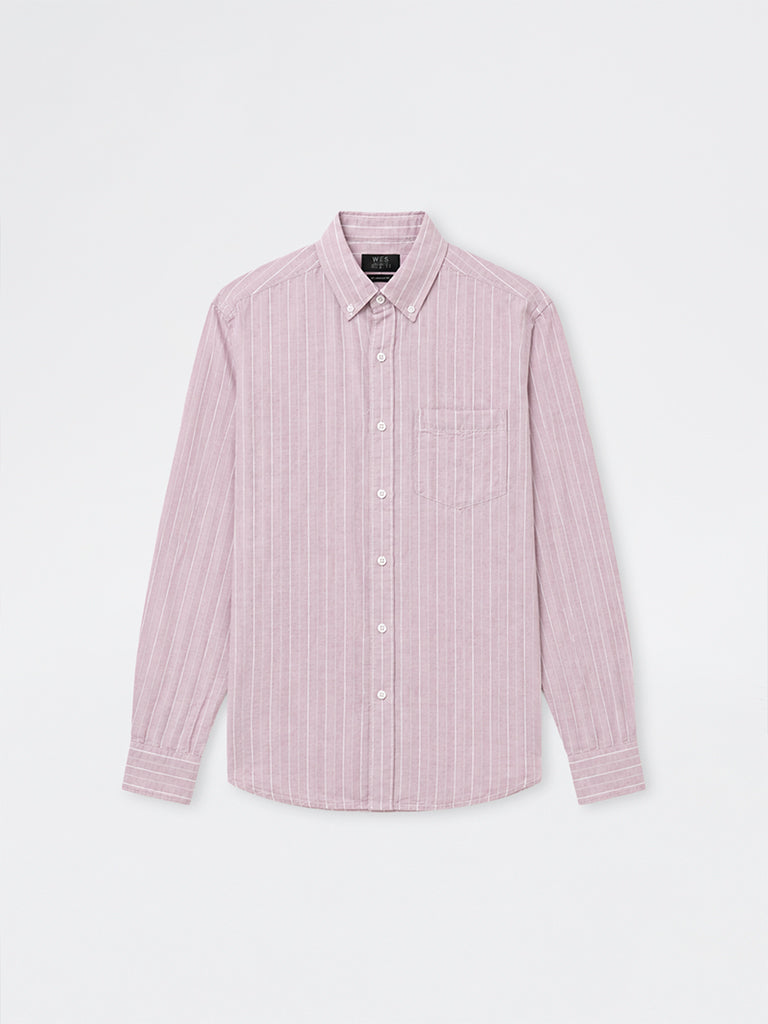 WES Casuals Pink Striped Relaxed-Fit Cotton-Blend Shirt