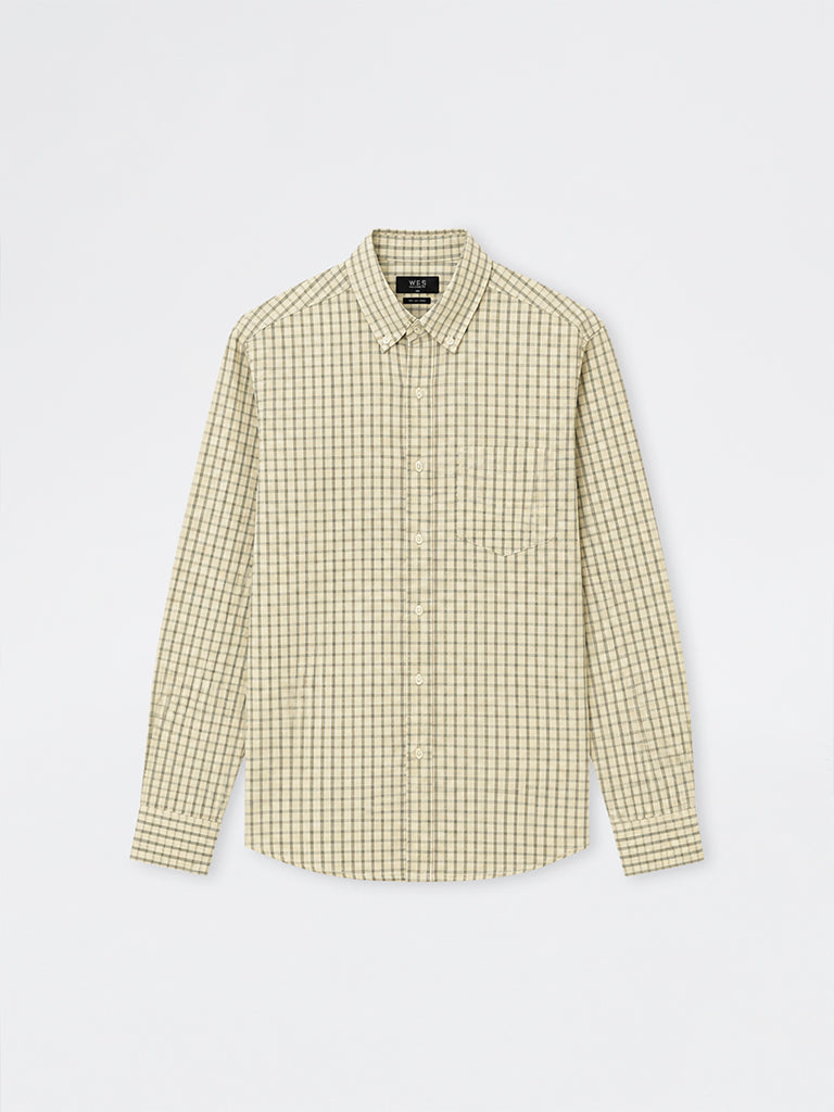 WES Casuals Yellow Checks Design Relaxed-Fit Cotton Shirt
