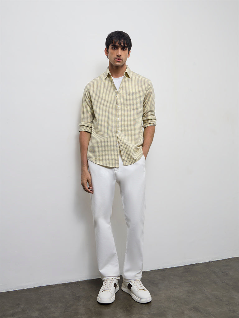 WES Casuals Yellow Checks Design Relaxed-Fit Cotton Shirt