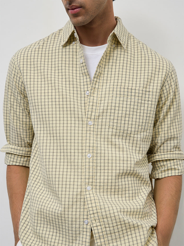 WES Casuals Yellow Checks Design Relaxed-Fit Cotton Shirt