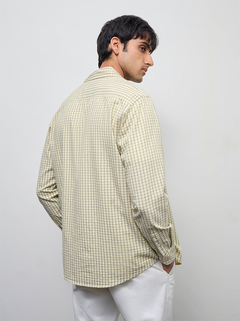 WES Casuals Yellow Checks Design Relaxed-Fit Cotton Shirt