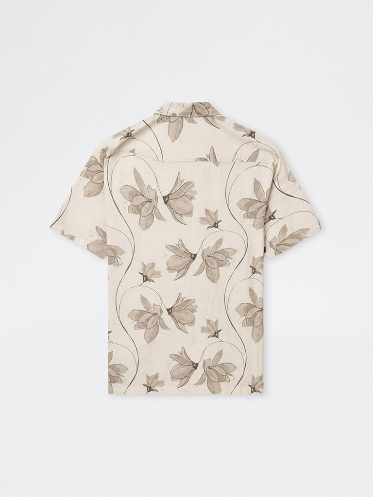 WES Casuals Beige Floral Printed Relaxed-Fit Cotton-Blend Shirt