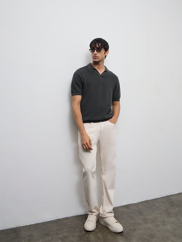 WES Casuals Olive Knit-Textured Relaxed-Fit Cotton T-Shirt