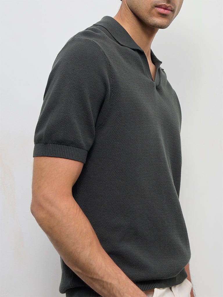 WES Casuals Olive Knit-Textured Relaxed-Fit Cotton T-Shirt