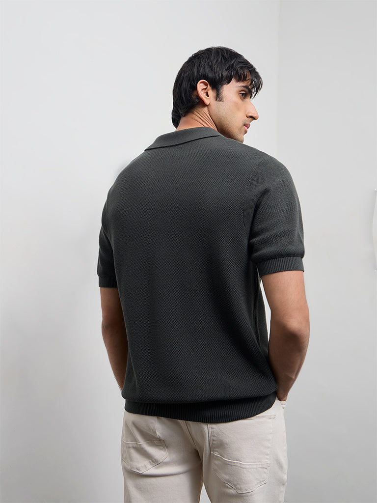 WES Casuals Olive Knit-Textured Relaxed-Fit Cotton T-Shirt