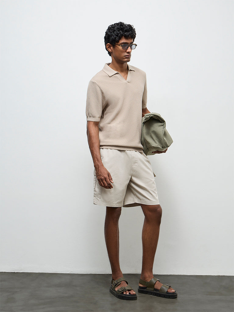 WES Casuals Off-White Knit Relaxed-Fit Cotton T-Shirt