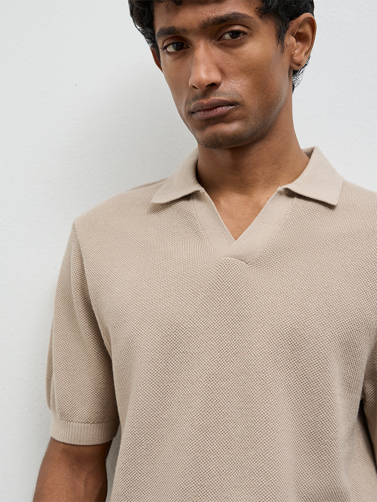 WES Casuals Off-White Knit Relaxed-Fit Cotton T-Shirt