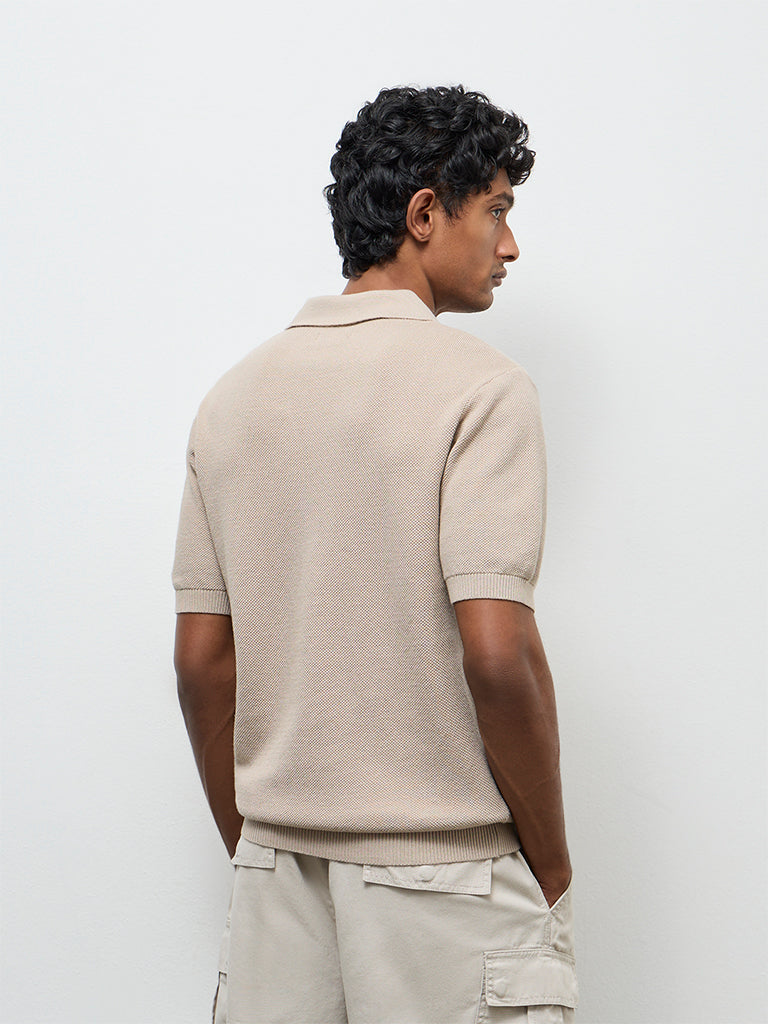 WES Casuals Off-White Knit Relaxed-Fit Cotton T-Shirt